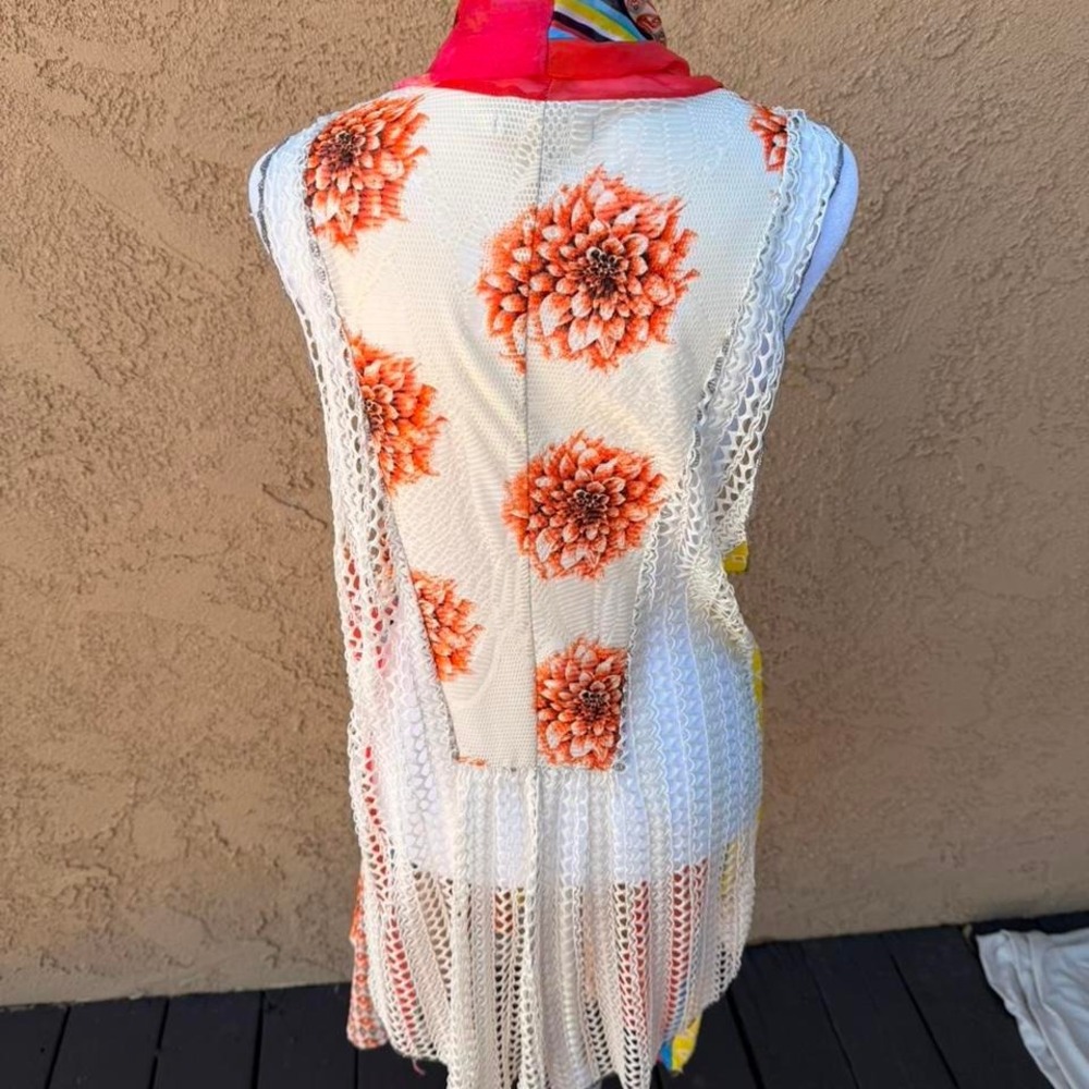 boho multicolored mesh duster with lace - Picture 3 of 5